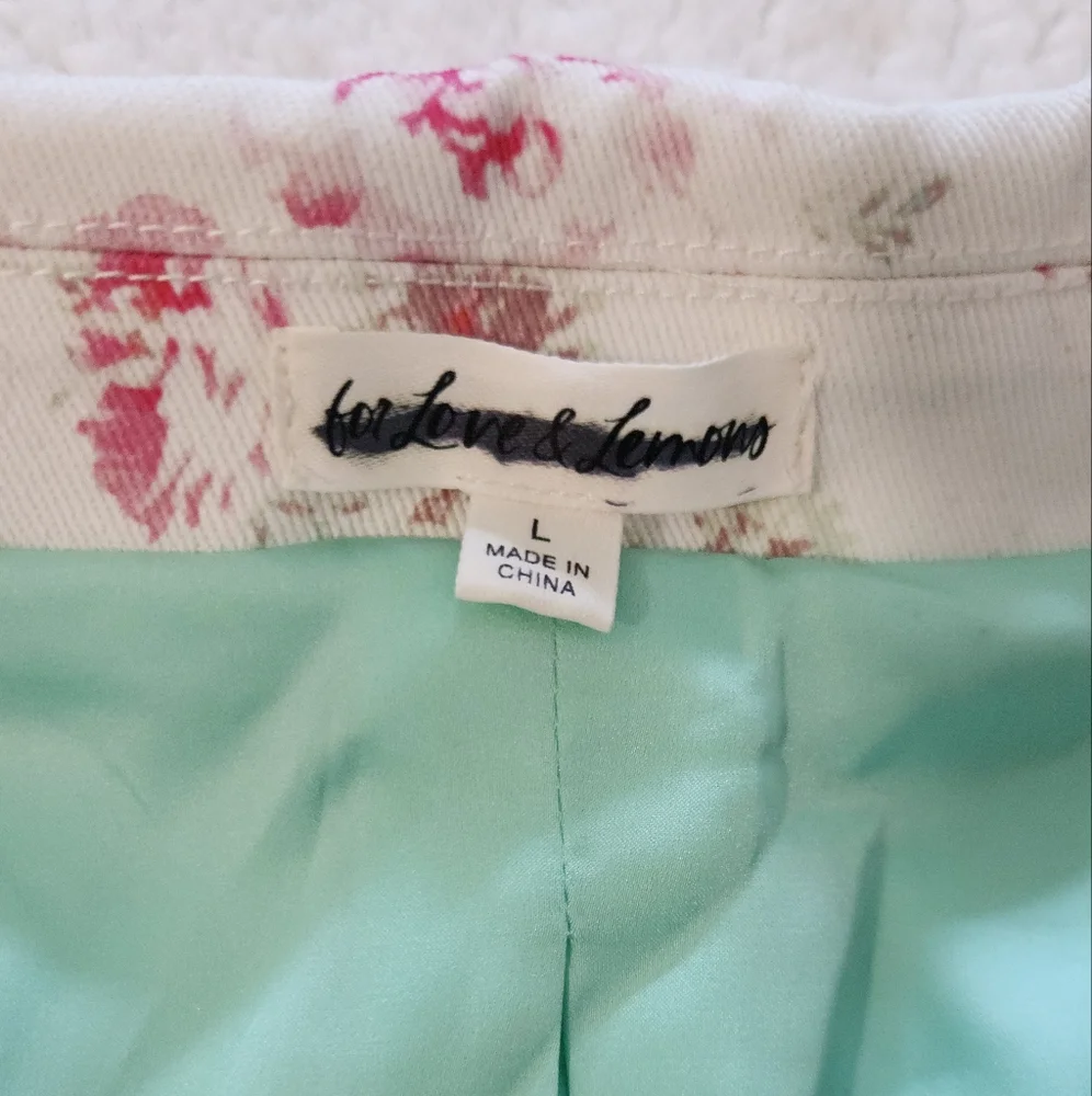 New!For Love And Lemons Weston Denim Floral‎ Women's Blazer - Pink and White